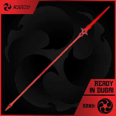 Scathach Gae Bolg Alternative replica, a long glossy red spear with a leaf shaped head